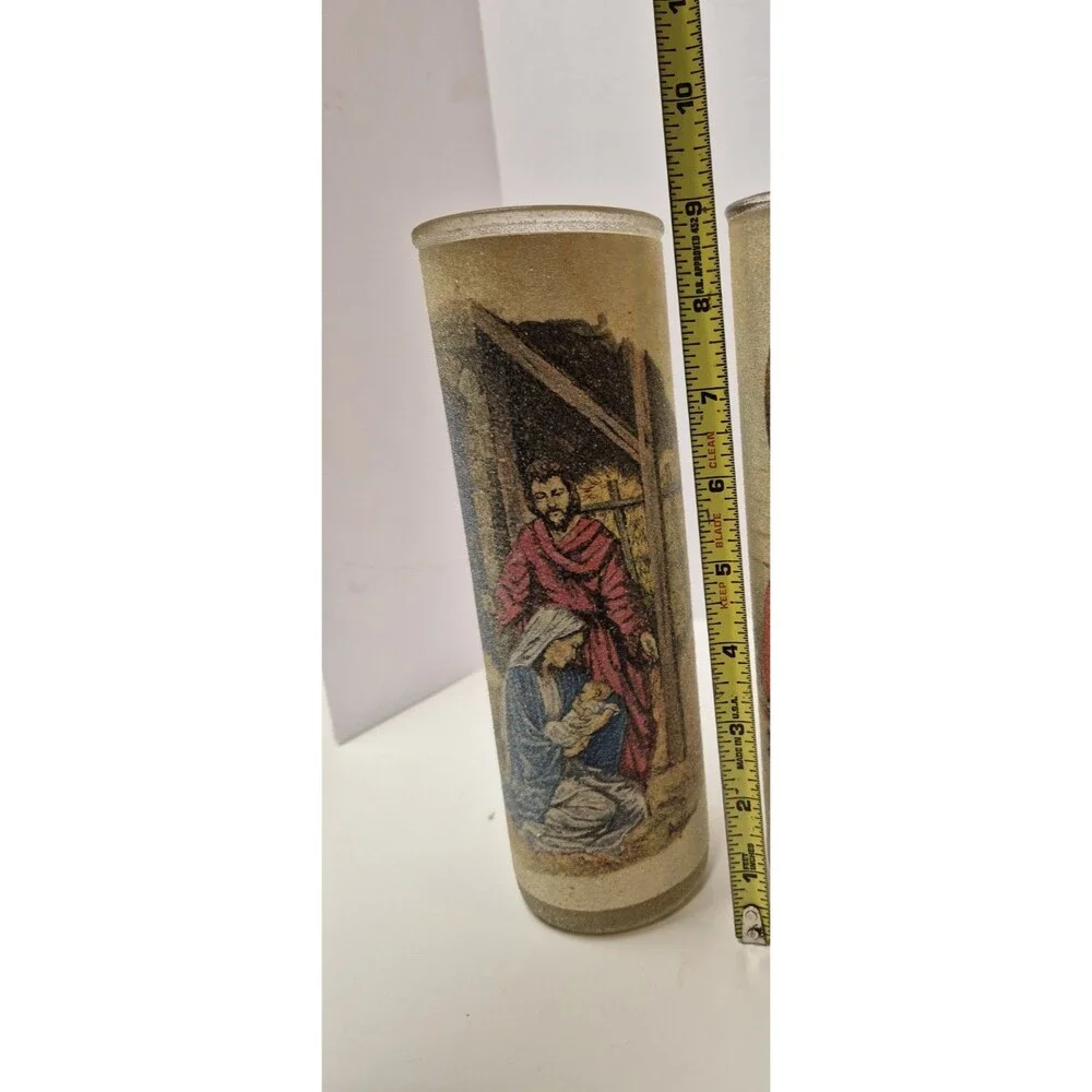 Vintage Sugar Bead Frosted Glass Candles Nativity scene Christmas Holiday Jesus